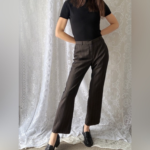 Zanella Pants - Vintage 90s Brown Pinstripe Trousers Zanella Made In Italy